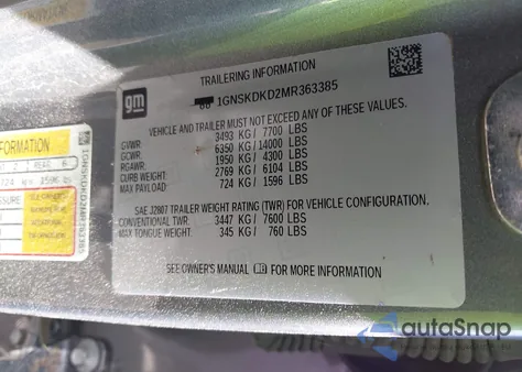 2021 Chevrolet Suburban 4Wd Z71 z USA, uszkodzony, nr VIN 1GNSKDKD2MR363385